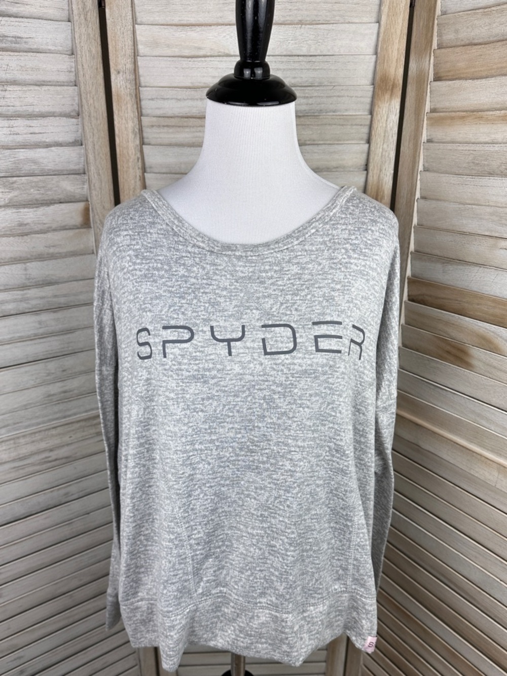 Womens Heather Grey Spyder Graphic Athletic Sweatshirt Size Medium